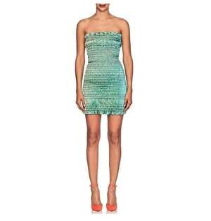 AREA Emily Smocked Cotton-Blend Lamé Strapless Mini Dress